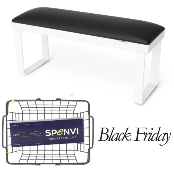 Підставка для манікюру LOFT BLACK на знімних білих металевих ніжках на білій основі + змінна подушка в ПОДАРУНОК!