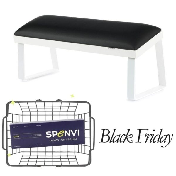 Підставка для манікюру LOFT Black на скошених білих металевих ніжках на білій основі + змінна подушка в ПОДАРУНОК!