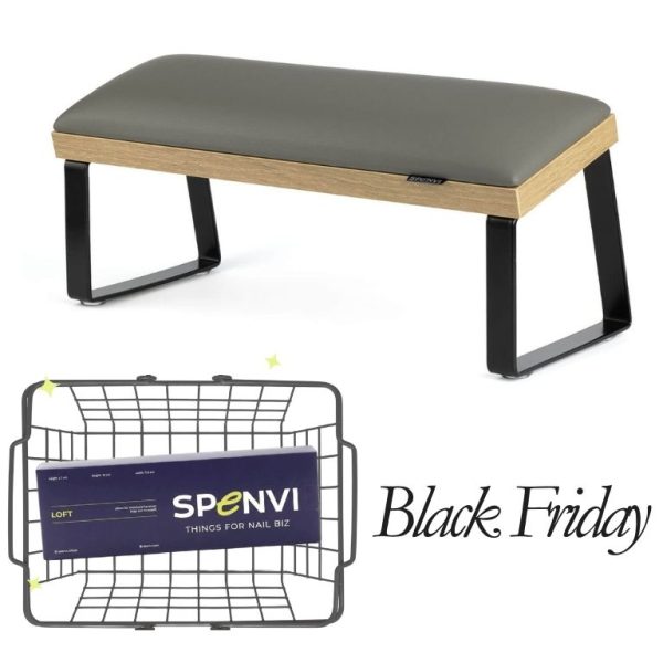 Підставка для манікюру LOFT Gray на скошених чорних металевих ніжках на коричневій основі + змінна подушка в ПОДАРУНОК!