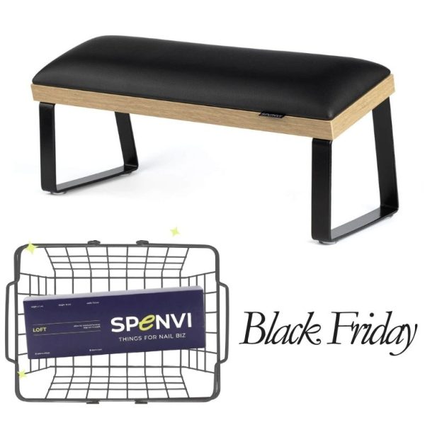 Підставка для манікюру LOFT SPENVI BLACK на скошених чорних металевих ніжках на коричневій основі + змінна подушка в ПОДАРУНОК!